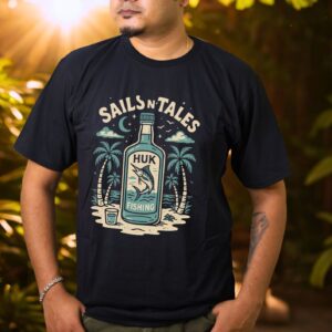 Sails & Tales “HUK Fishing” Adventure Maroon/Black Tee - Image 4