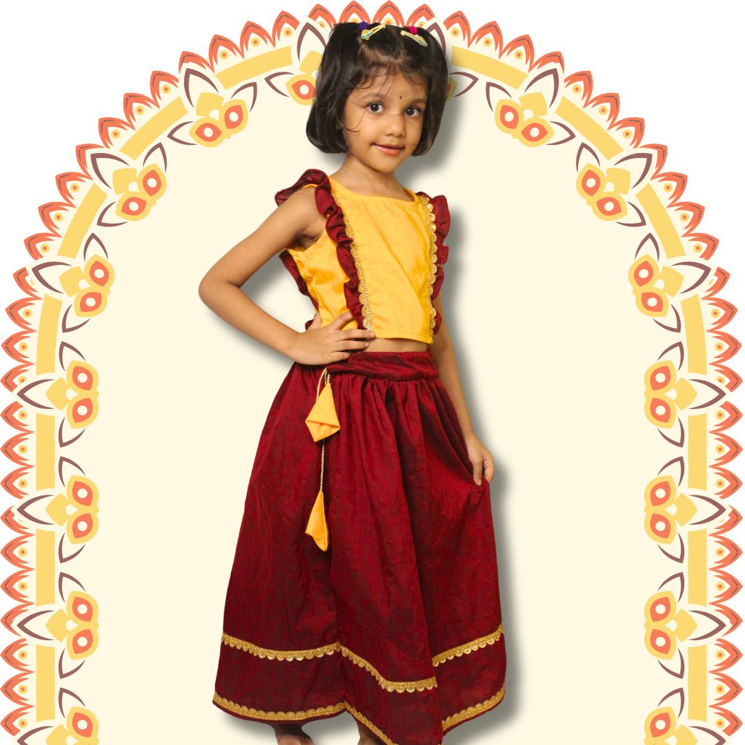 Maroon & Yellow Ethnic Outfit for Kids - Image 5