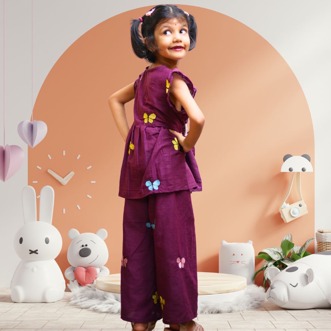 Purple Butterfly Co-ords Set for Girls - Image 2