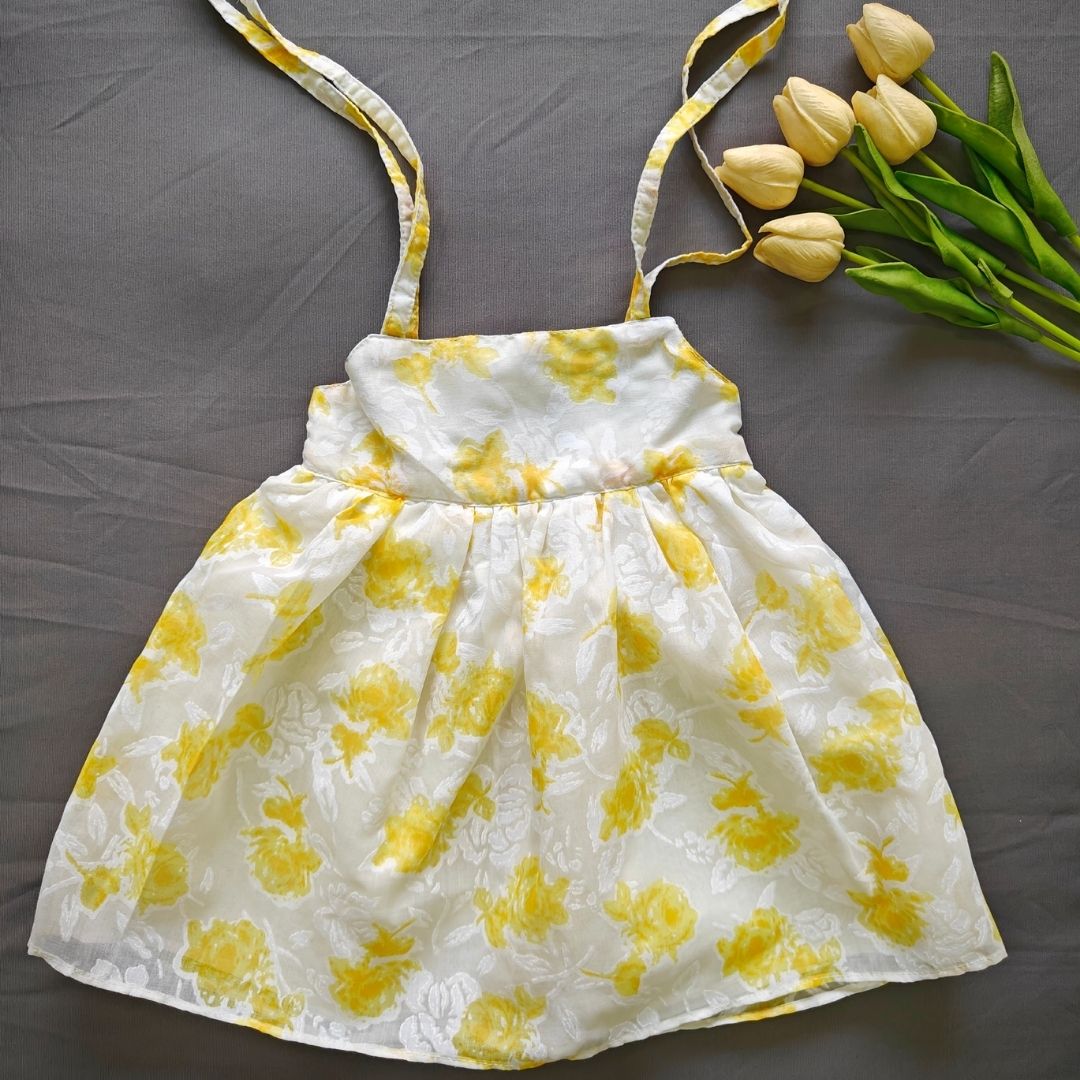 White & Yellow Floral Frock for Toddlers - Image 3