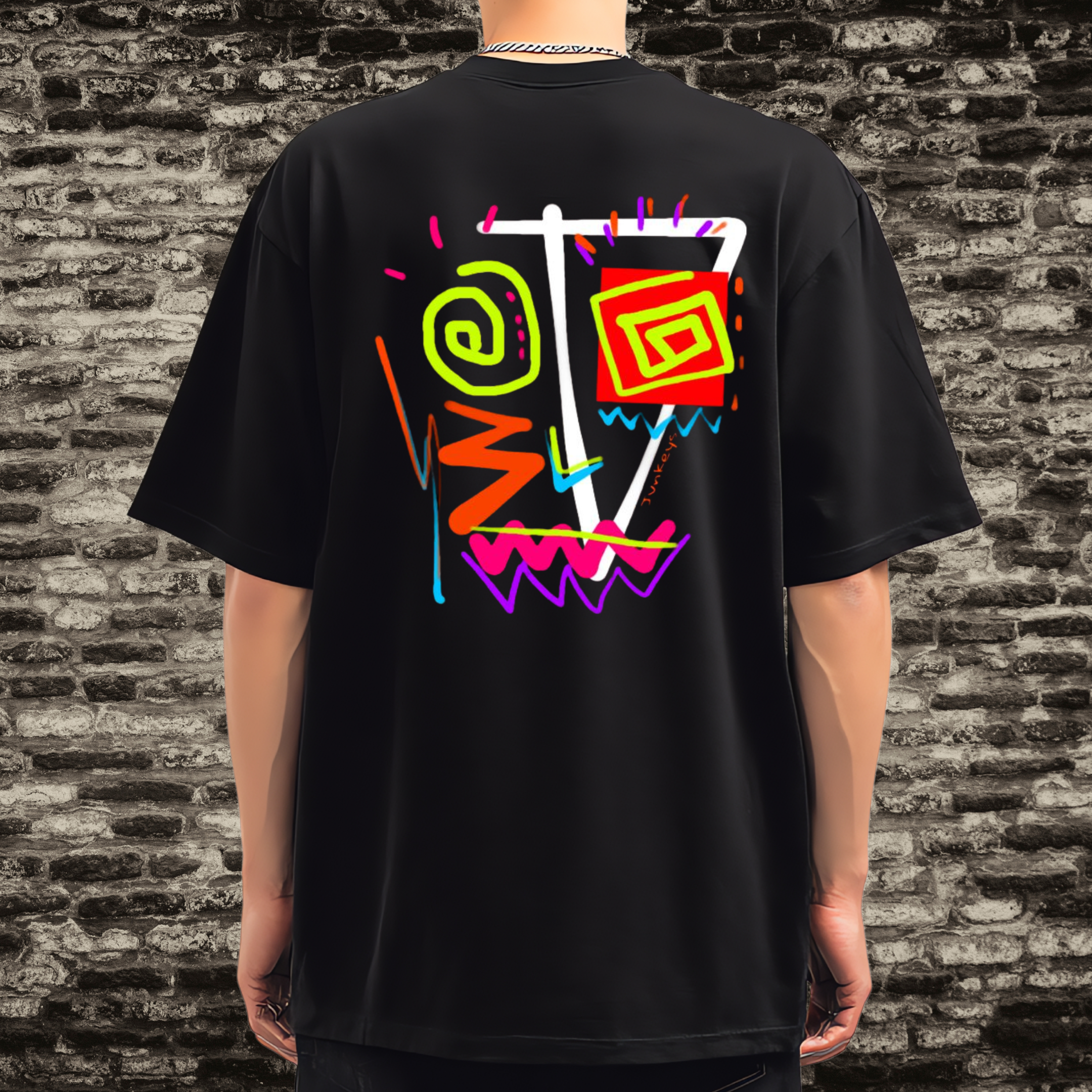 Vibe Spectrum – Unisex Oversized Abstract Neon Graphic T-Shirt | Artistic Streetwear by Kiddora India